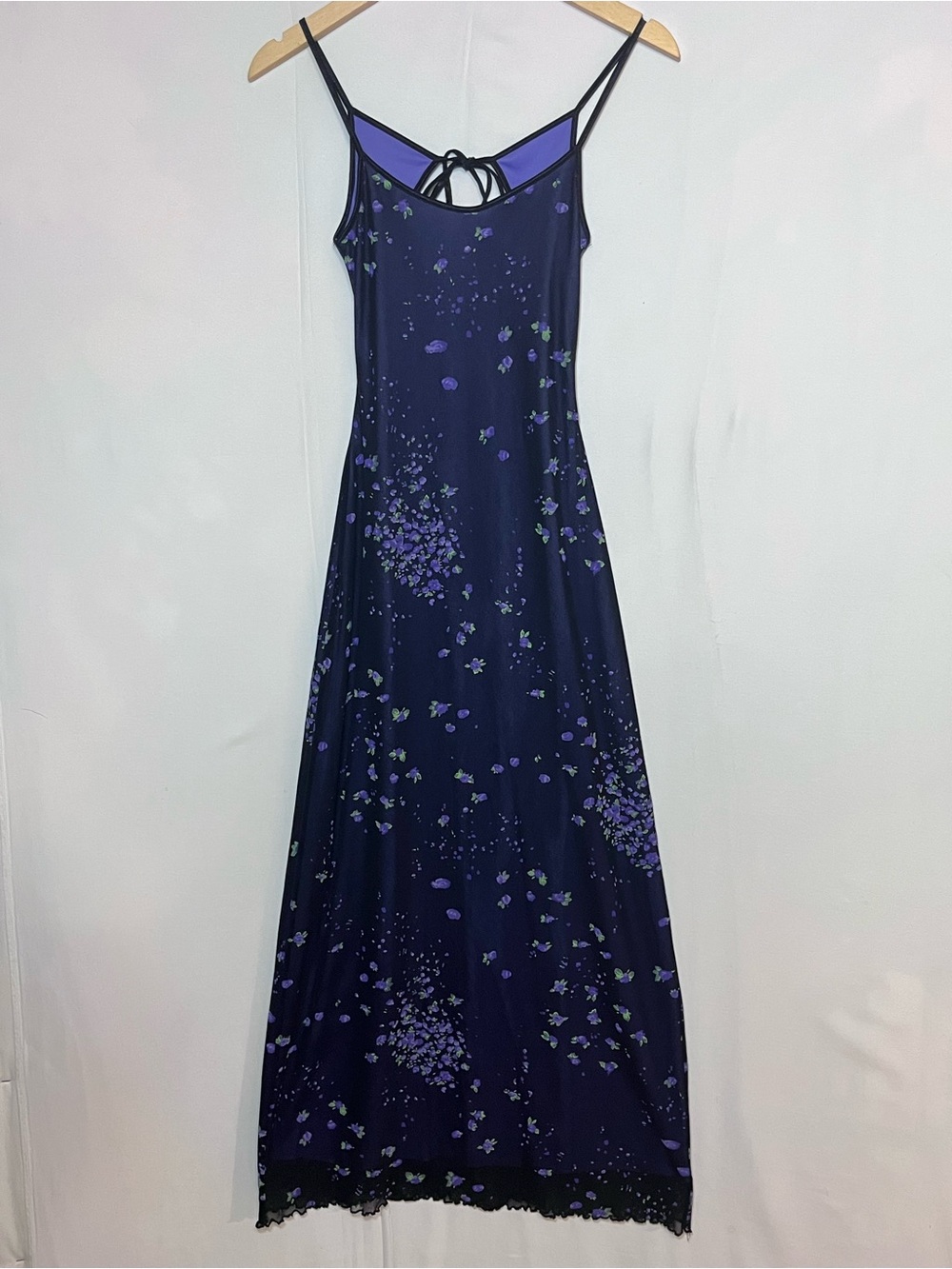 Vntg Currants Purple Floral Satin Lined Slip Dress S Backless Y2K Edgy Fairycore - Picture 2 of 10